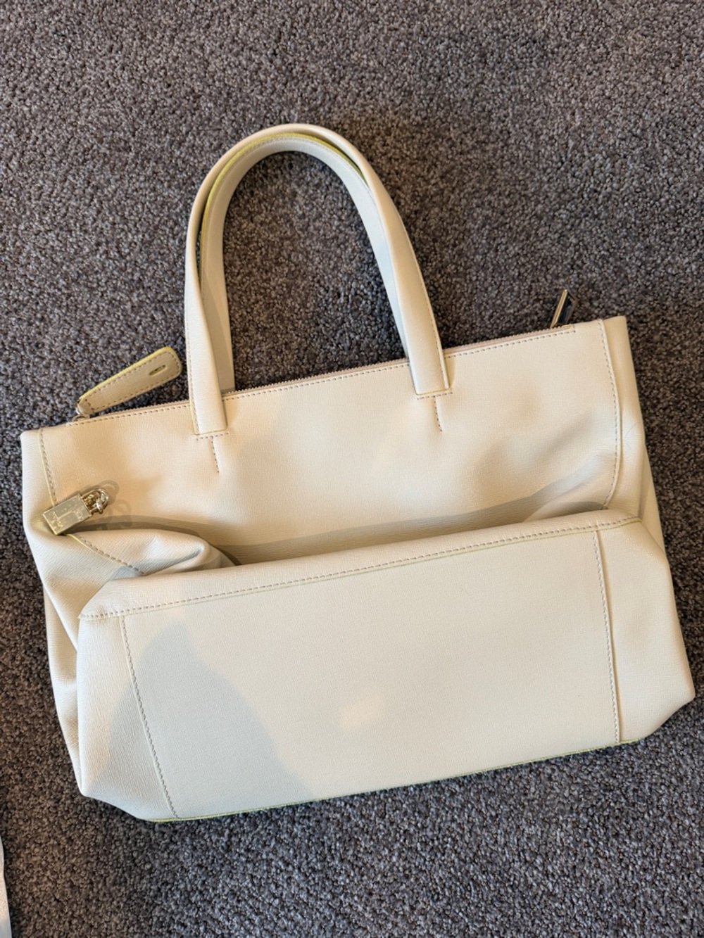 Furla Cream Leather Tote with Front Pocket NEVER USED! With dust bag